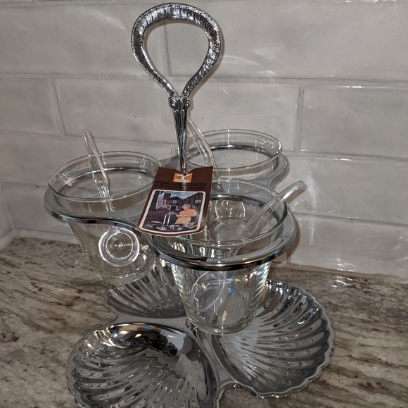 Irvinware VTG Clamshell Bowls, Glass Dishes & Spoons W/ Box Gourmet Lazy Susan - Picture 3 of 12